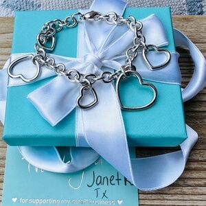RARE Tiffany & Co Multi Open Heart Bracelet in Silver, 7.5"
